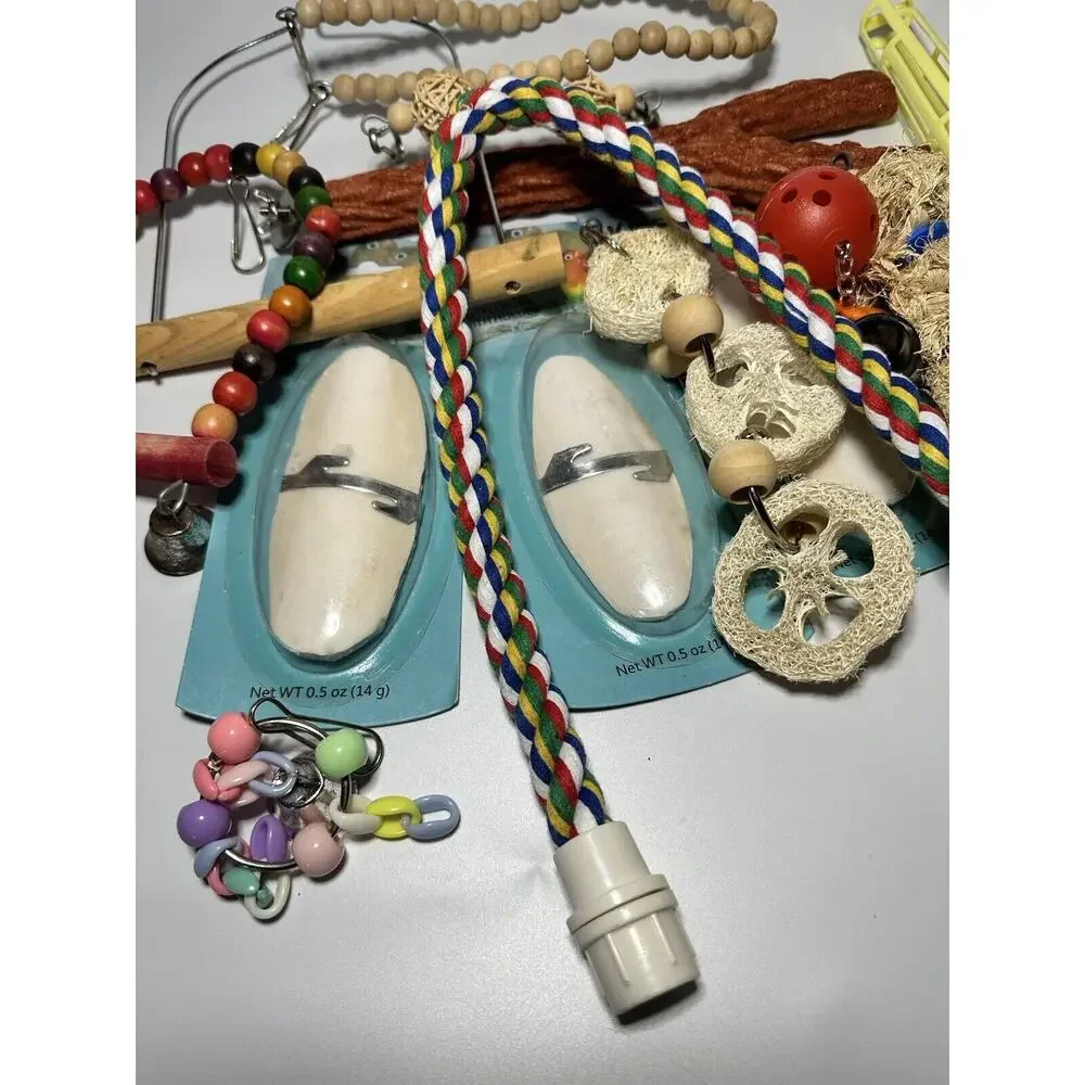 Parakeet Small Bird Toys Wood Cuttlebone Lot Of miscellaneous Accessories